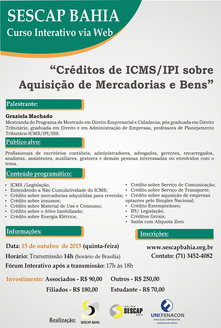 Curso Interativo - Créditos de ICMS IPI sobre Aquisição de Mercadorias e Bens - 15.10